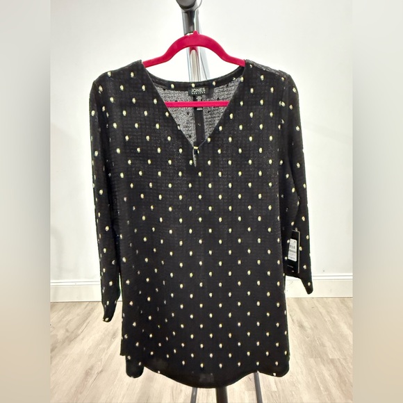 Jones New York Black Top with Gold Dots - Picture 1 of 5